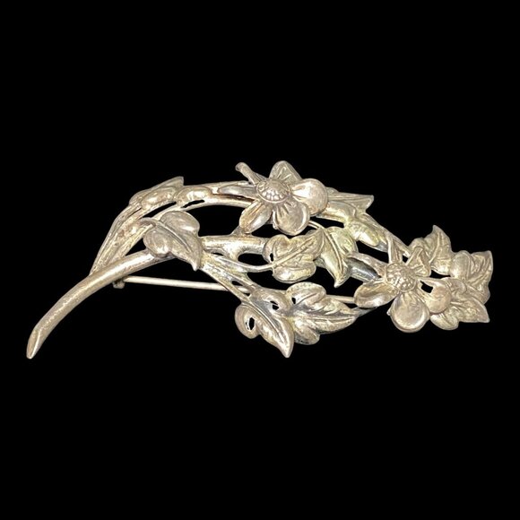 Danecraft Sterling Silver Floral Brooch Pin - Picture 8 of 15